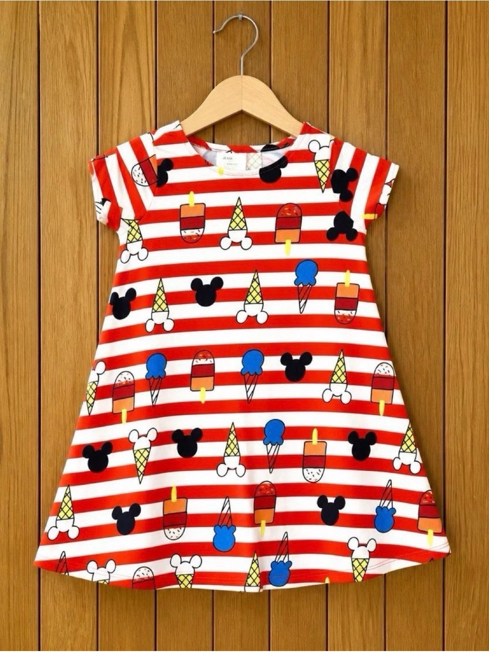 Hanna Andersson Disney Dress Girls US 5 110 Mickey Ice Cream Striped Red White